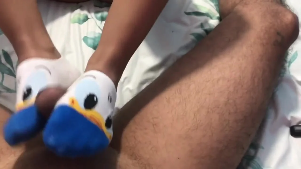 Great Handjob With Stockings Pov. Cum On Pretty Womans Feet