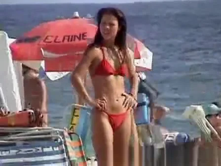 Brunette teen 18+ with red bikini