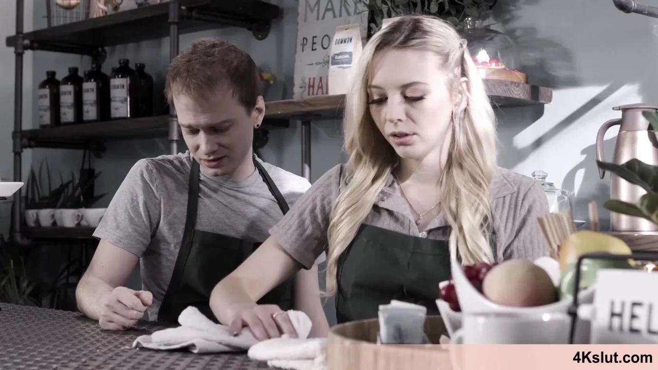 Cute Blonde Waitress Lily Came To Work With Her Pussy