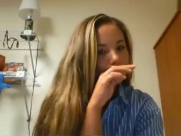 blonde having fun in the dorm
