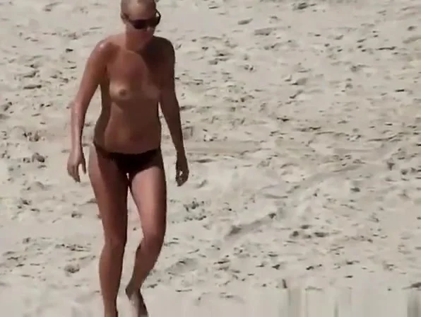 Blonde woman topless with small boobs