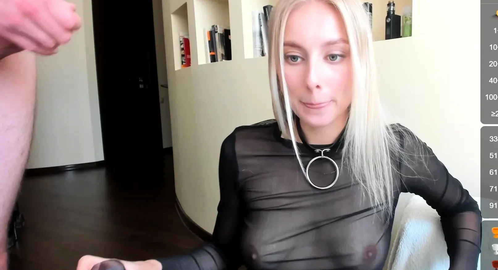 Playful blonde babe with pierced tongue gives blowjob in POV