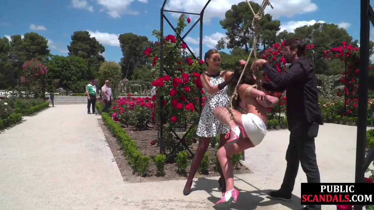 Preppy lady exposing her suspended sub in public