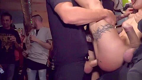 Petite Brunette Gangbanged In Public