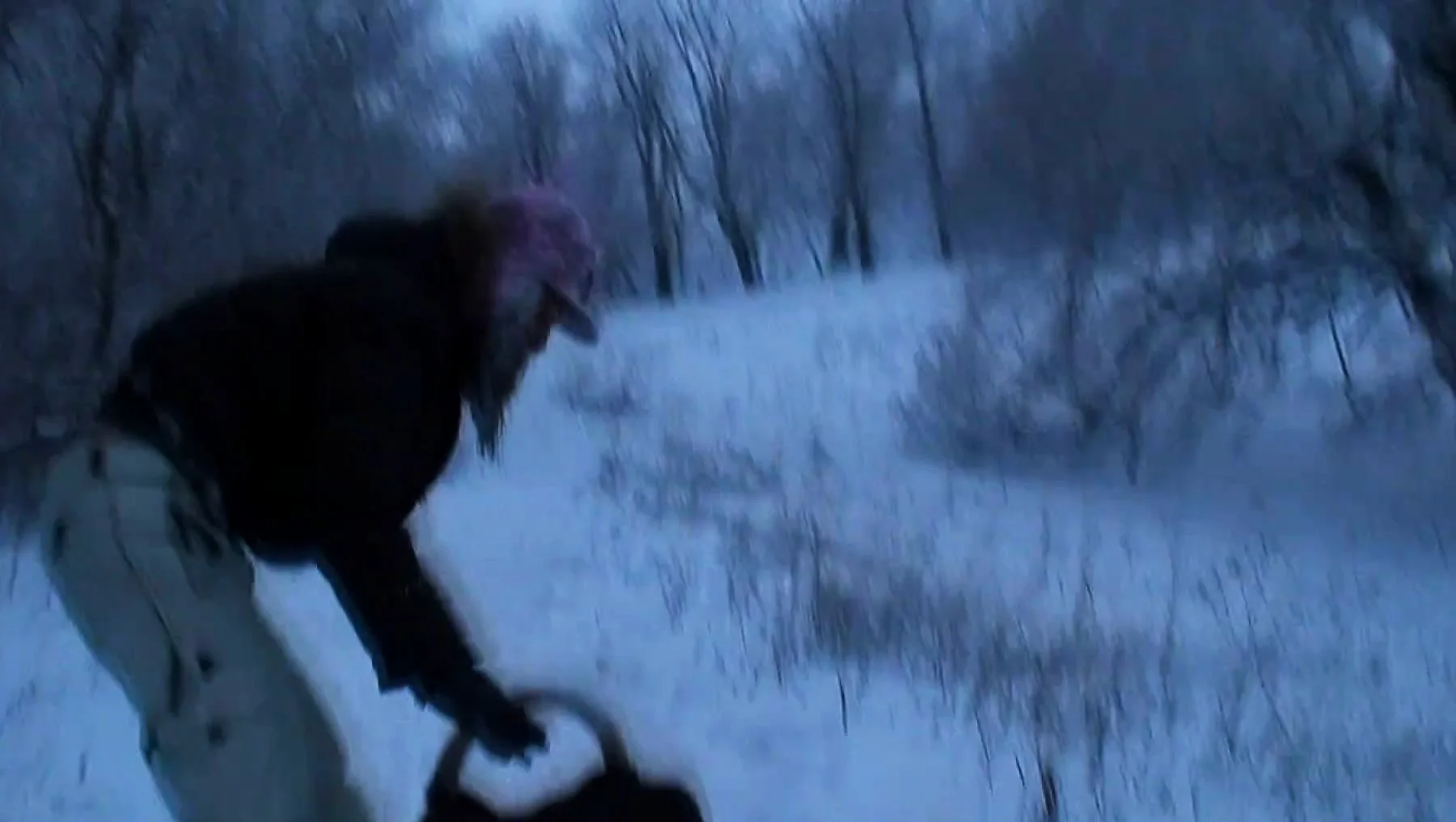 Girlfriend is outside in the snow playing around getting ready to fuck