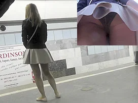 Nice upskirt video exposes blonde's treasures