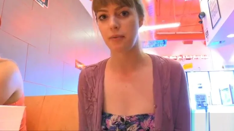 Hot amateur teen 18+ Alana finger her juicy pussy in a diner