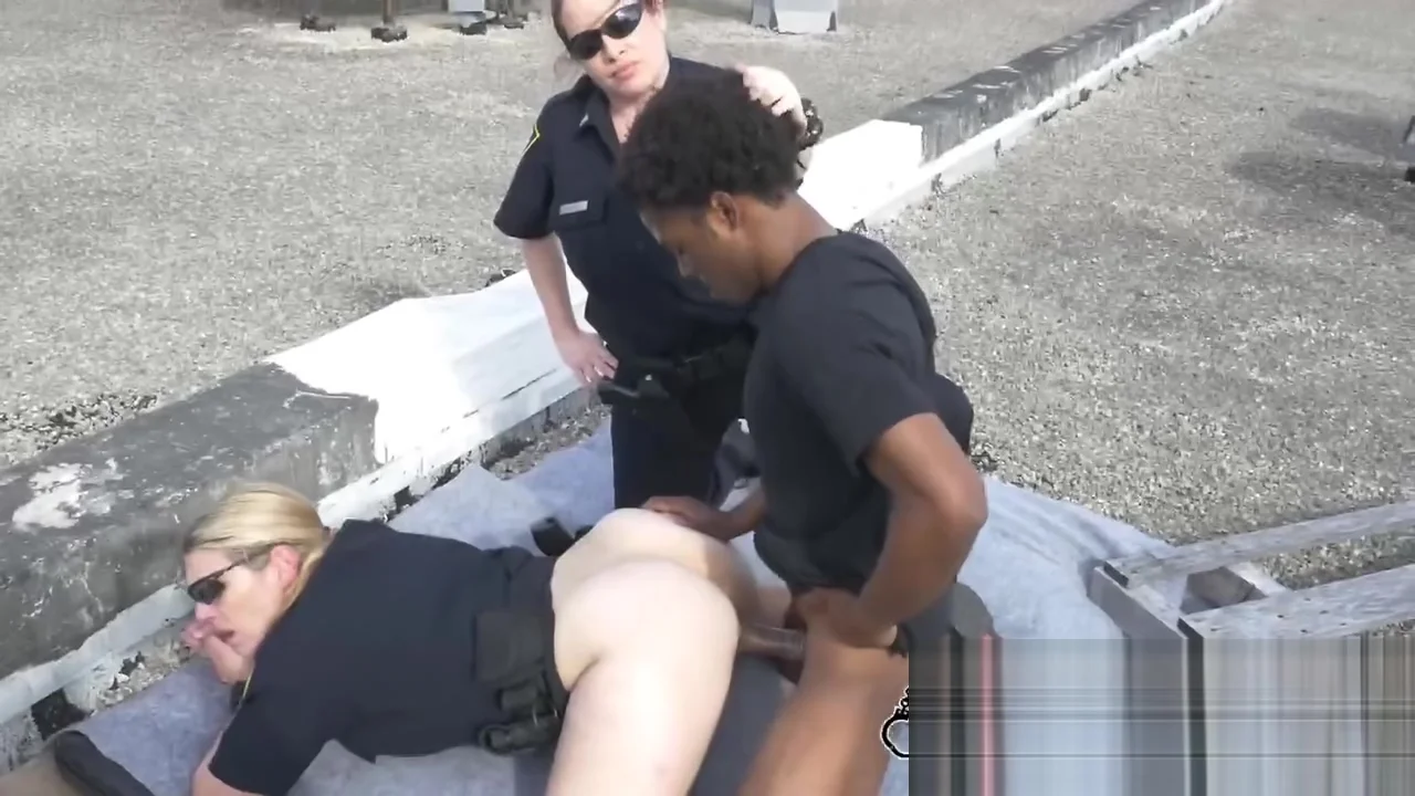 Criminal with fro fucks two officers on rooftop doggystyle