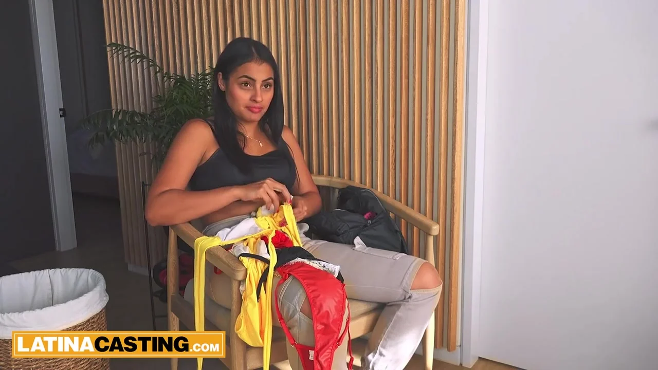 Hot teen Latina brings fire flair and red lingerie to modeling casting