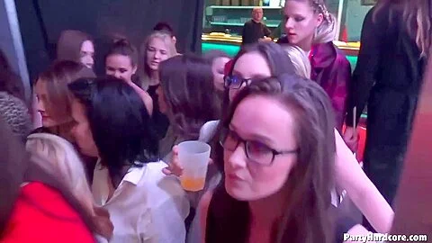 Delightful girls are partying in the night club and having casual sex with random guys