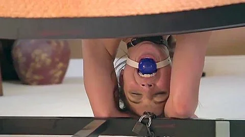 Stockinged submissive gagging during analsex