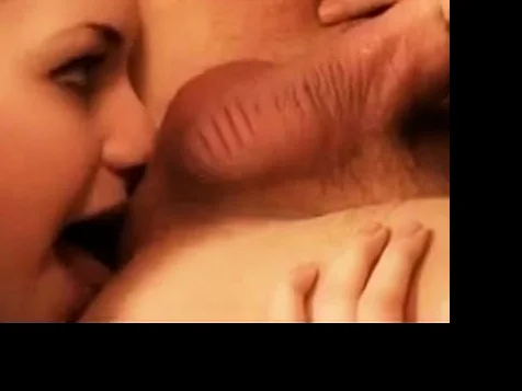 Beautiful brunette babe sucking my balls and licking my ass
