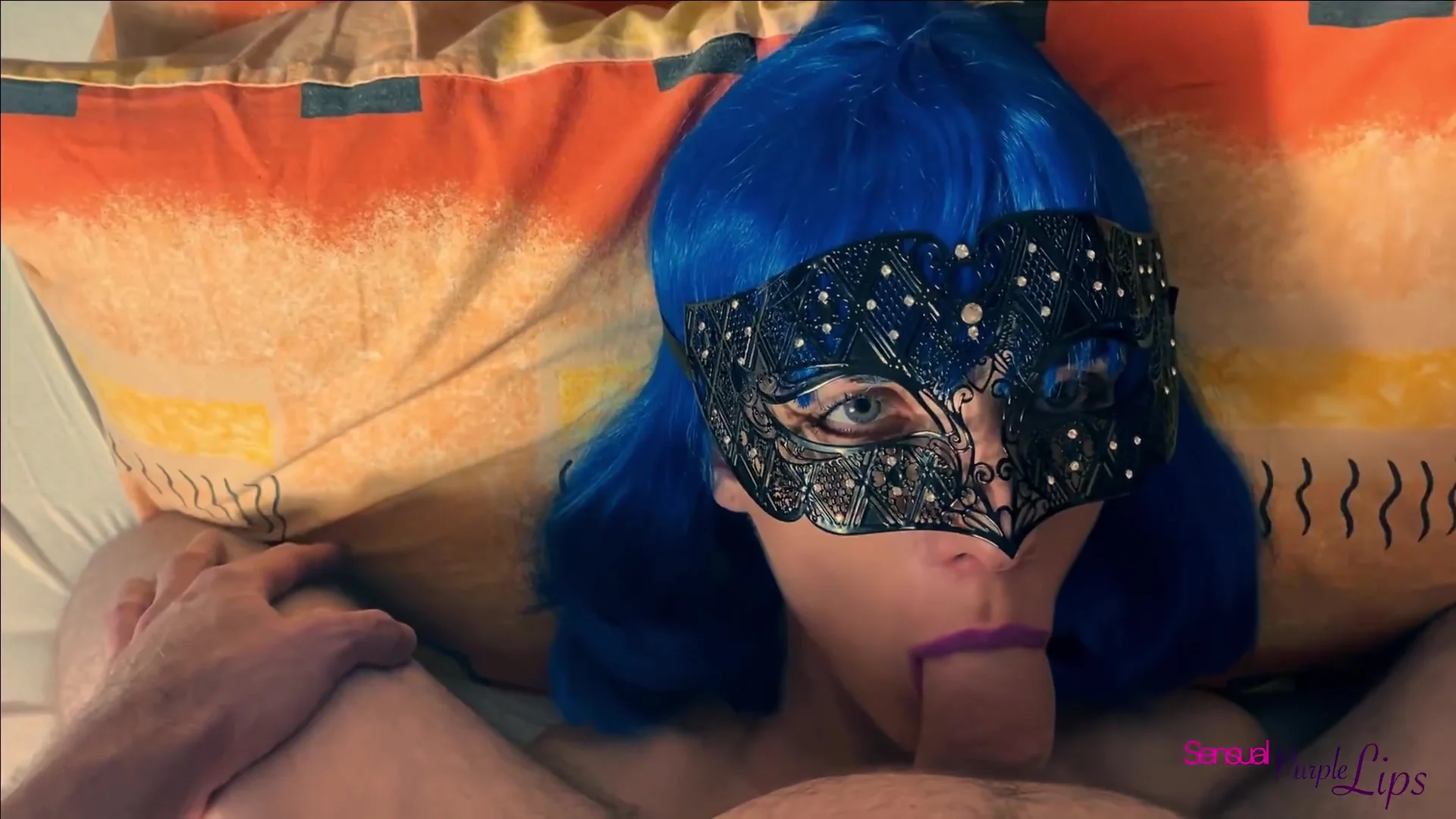 Blue Haired Wife Stares As She Gets A Nice Facefuck With A Sticky Load In Mouth