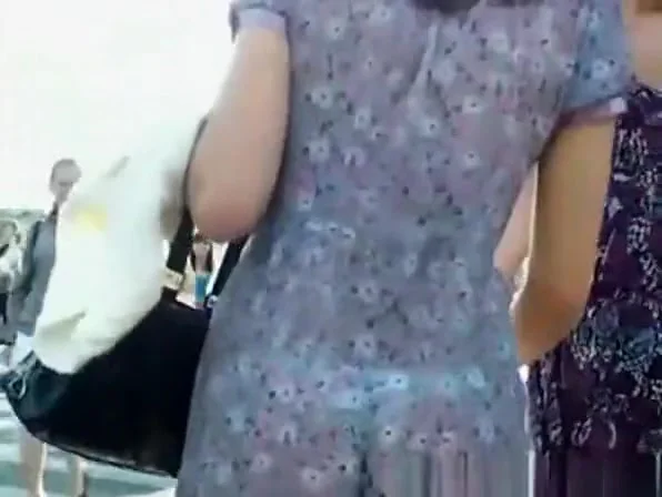 Sexy teen 18+ in see through dress upskirted