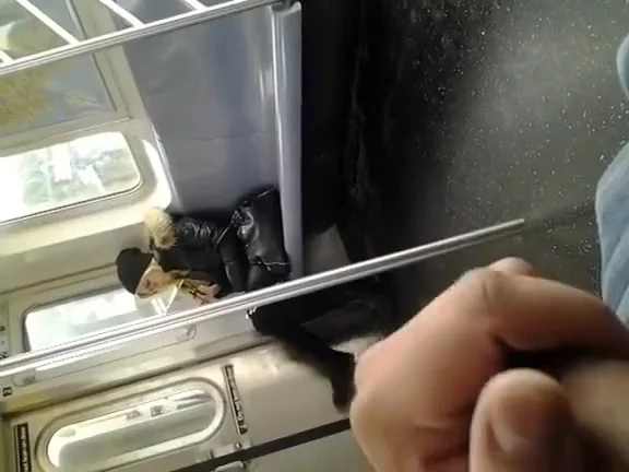 Stroking cock to the hot blonde on the subway