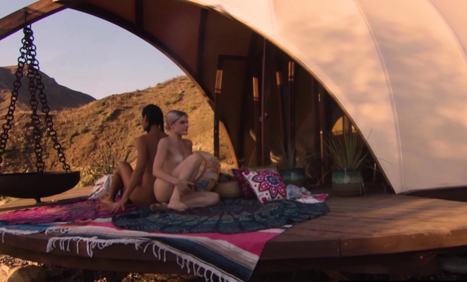 MILF and teen nude yoga session outdoor