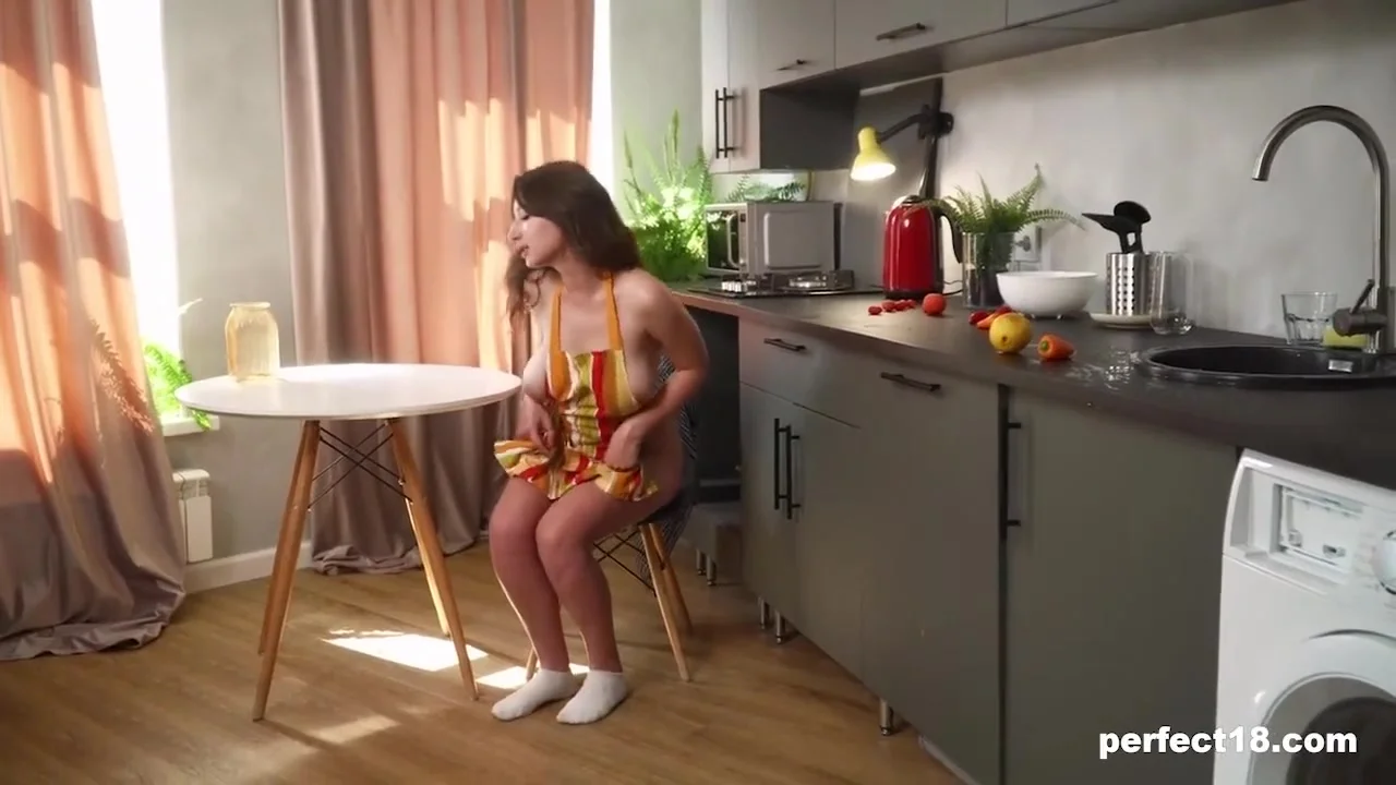 18 Teen Plays with her Big Titties in the Kitchen - Perfect18