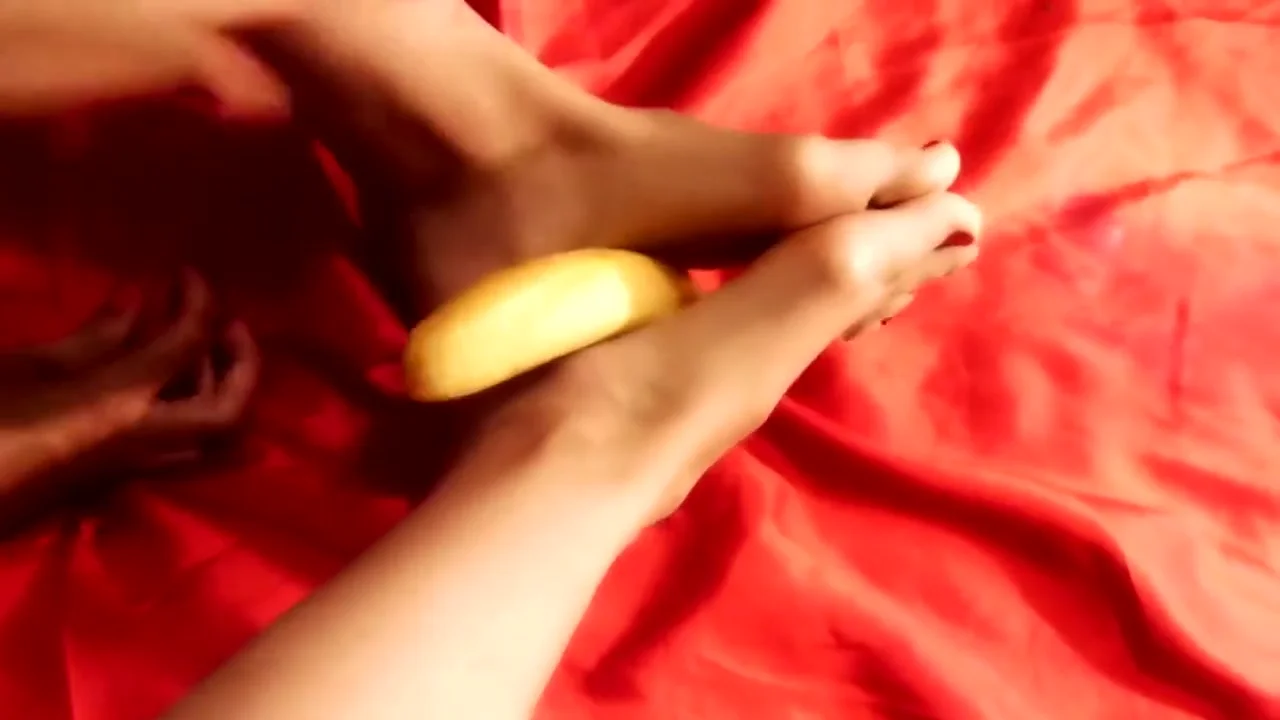 Amazing banana blowjob, deep throat and beautiful feet