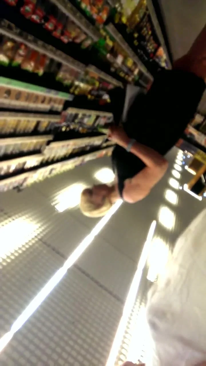 blonde upskirt at supermarket