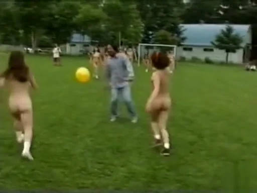 Naked Asian girls play soccer with the guys