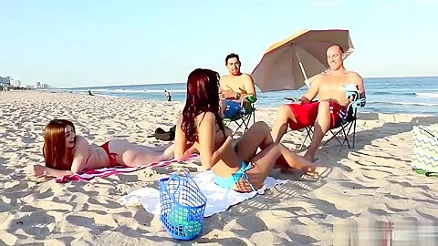 Super hot teens 18+ strip for their parents at the beach