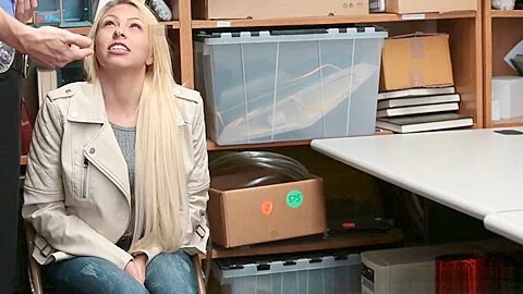 Stealing teen 18+ blonde gets caught and banged by the mall cop
