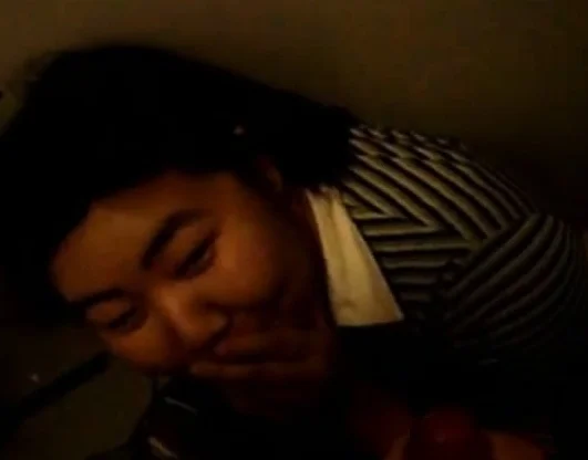 Chubby Asian facial in public bathroom