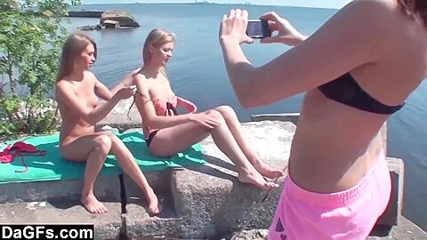 Gorgeous Lesbians Having A Threesome Outdoors