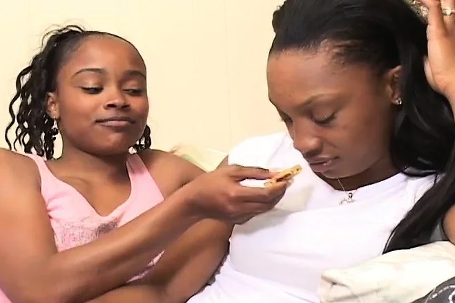 Enticing black babes strip off their clothes and enjoy hot lesbian sex