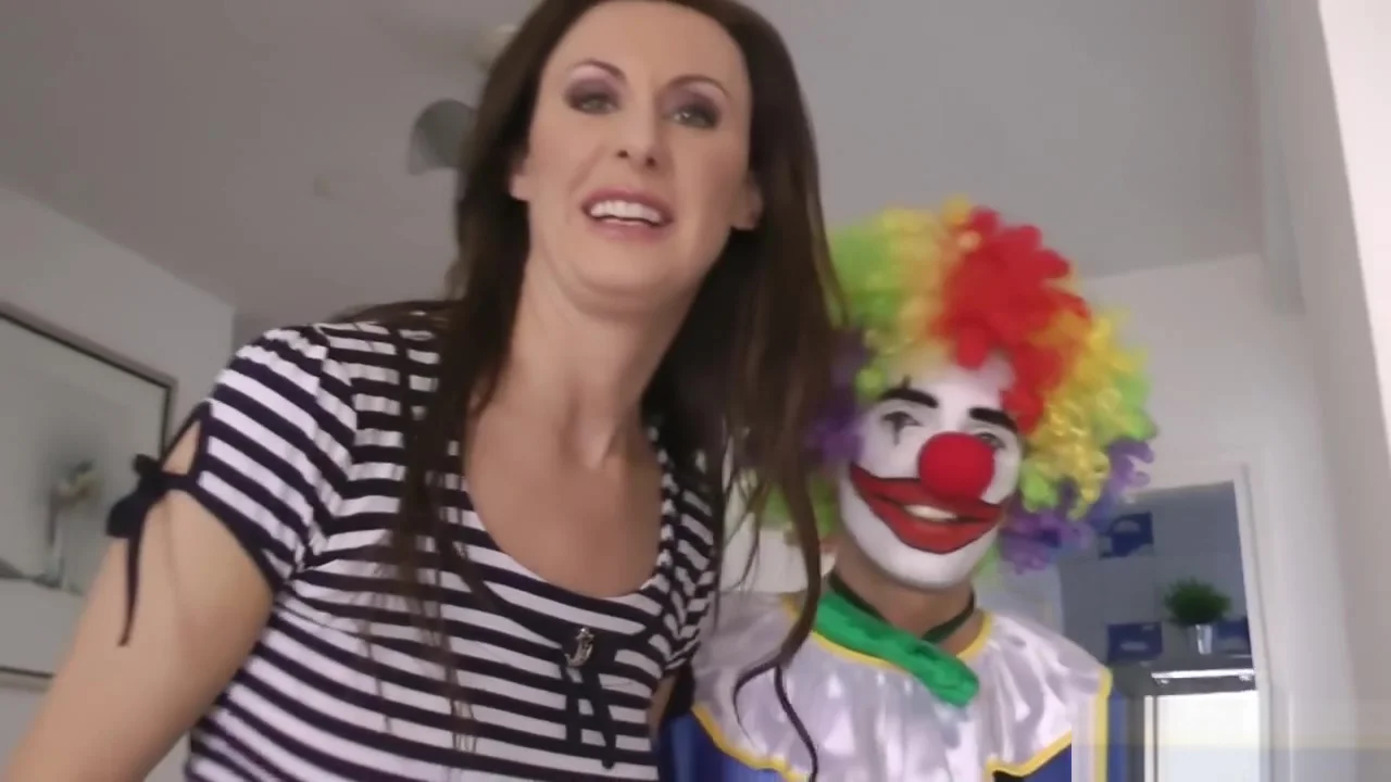 British milf doggystyled by clown on floor