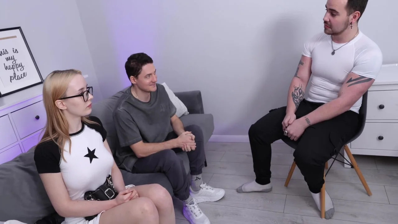 My Cute Cuckold Boyfriend Patiently Holds My Hand While The Boss Fucks Me At The Interview!