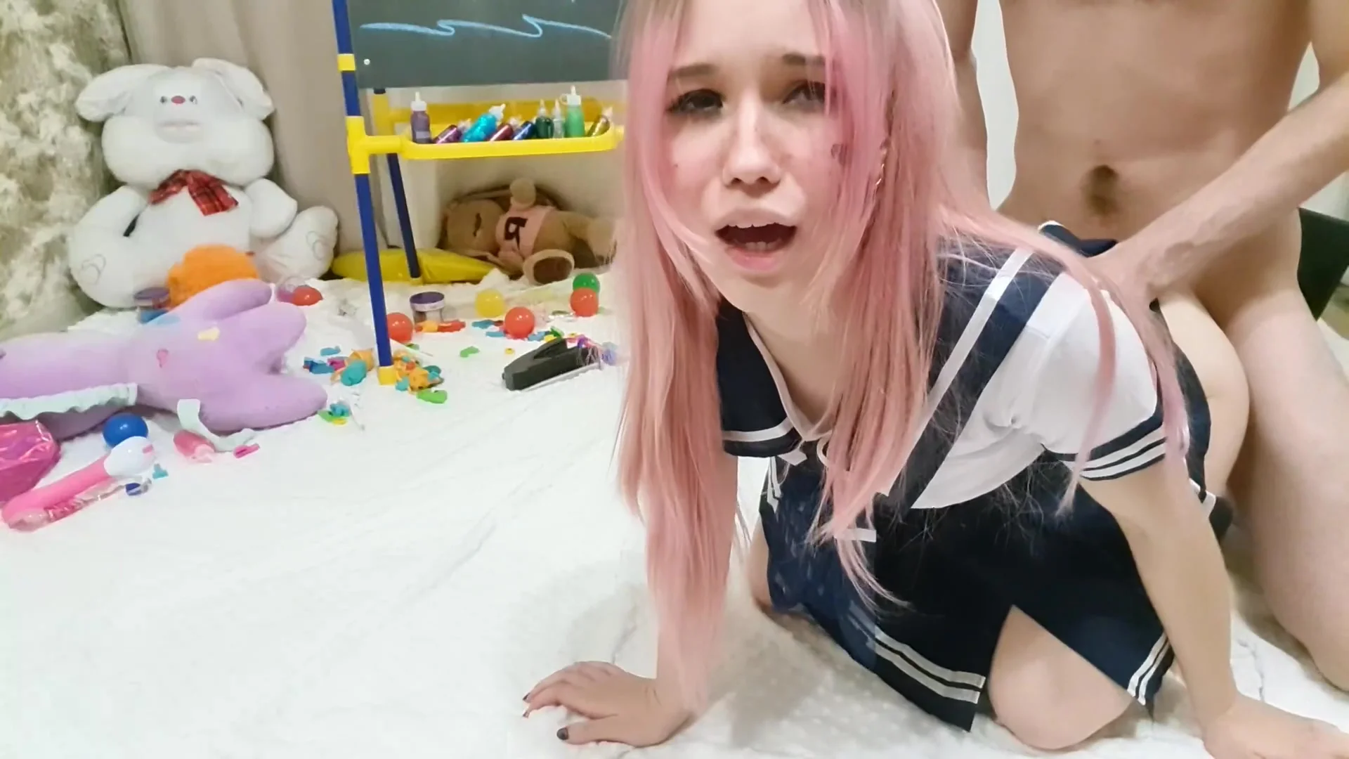 18 Year Old Sucks Dick Blowjob Rough Sex In Pussy And Gets Cum In Mouth And Face