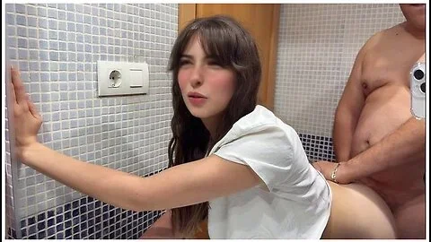 Creampie In My Hairy Pussy, My Stepfather Fills Me With Semen In The Bathroom While His Friends Are In The Living Room