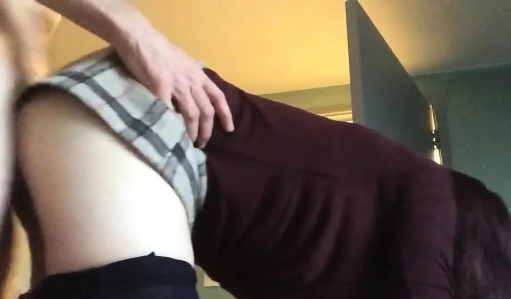 British Brunette Amateur Loves Risky Sex in Skirt and Tights