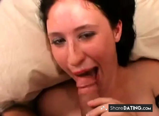 Plain Jane gets mouth fucked and takes facial