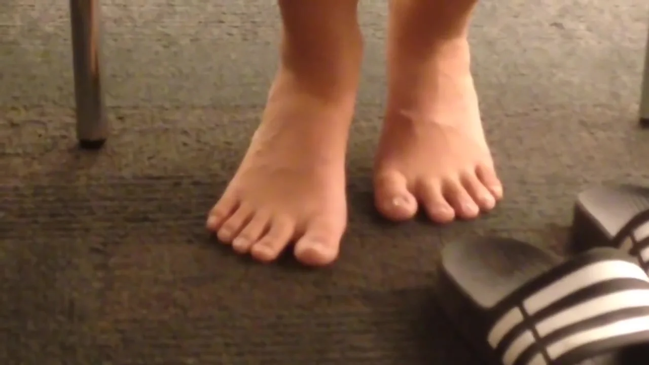 Candid College Library Asian Chick Adidas Slides Feet Airing