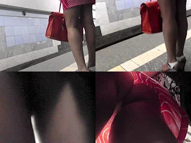 Hot blonde cougar shows off g-string in candid upskirts
