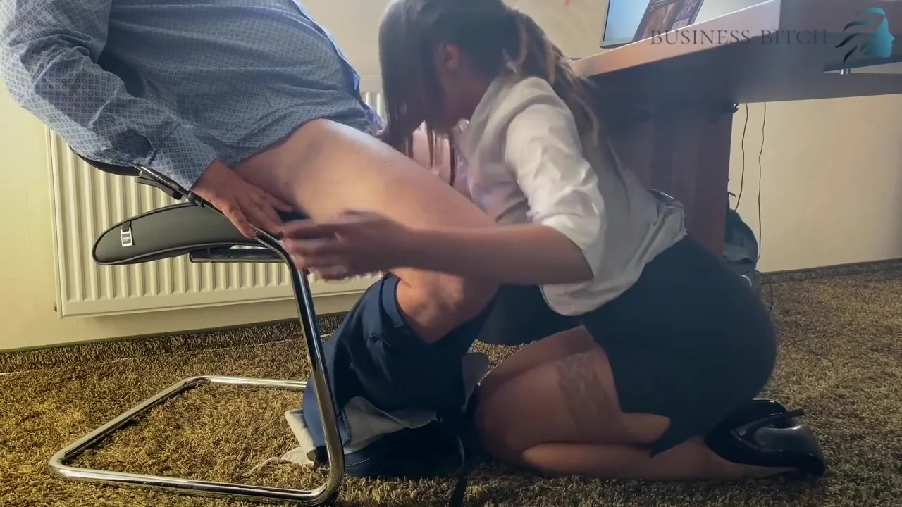 Trainee Sucks The Bosses Cock For Her Career Under The Desk In The Office And Swallows His Cum