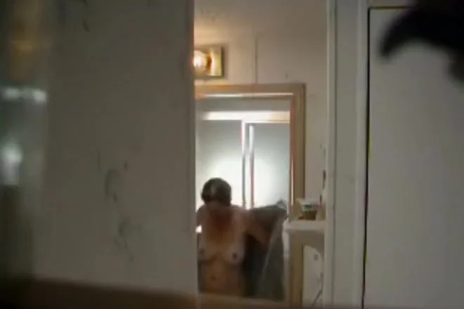 Peeped Step mother steps out of a shower