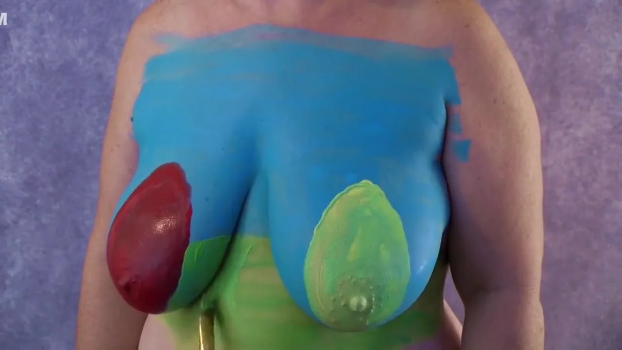 4K Easter Egg Body Paint on Big Tits - Boob Reveal and A Bit of Play