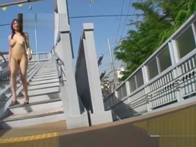 Subtitled busty Japanese public nudist goes for a walk