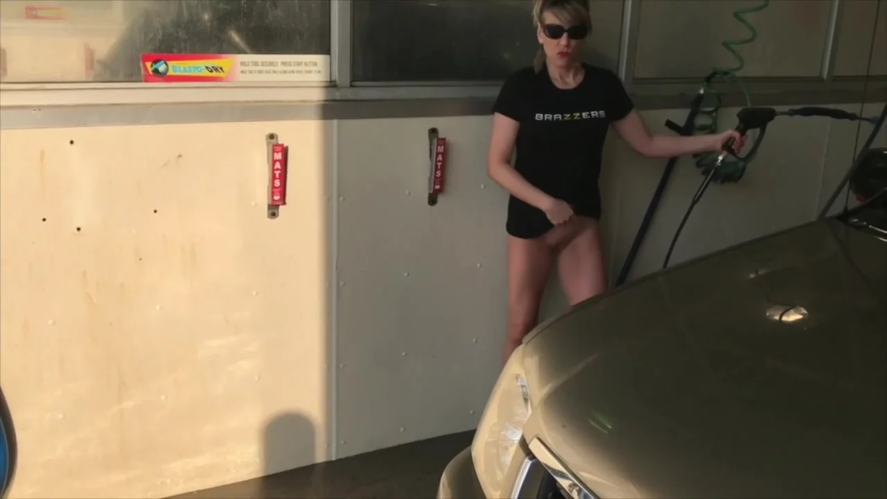 Milf Washing Car With No Panties Heels Busy Outdoor Carwash