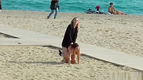 Naked Euro babe disgraced on the beach