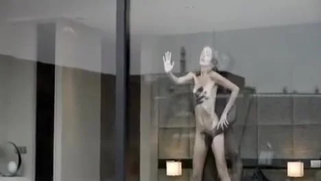 Skinny white lady fucked against glass window by BBC