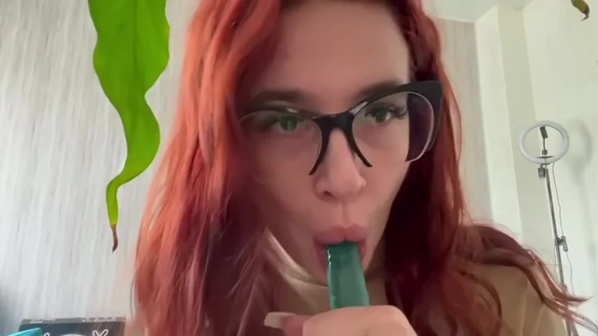 A Depraved Bitch With Her Lush Lips Sucks And Licks Her Dildo