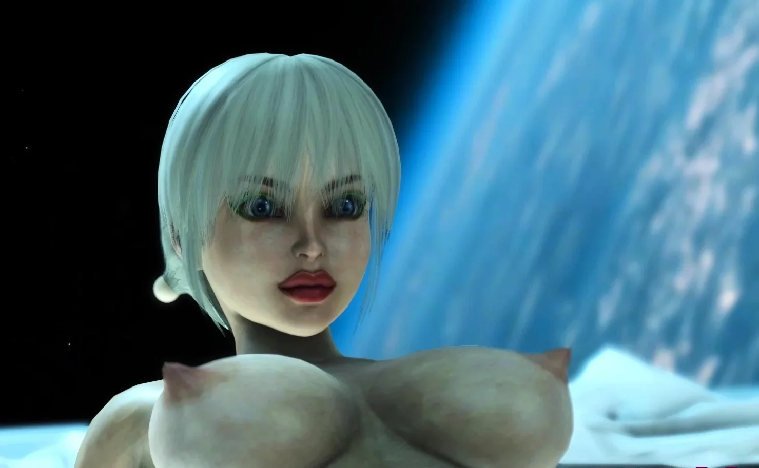 Cyber angel dickgirl fucks sexy blonde in the space station
