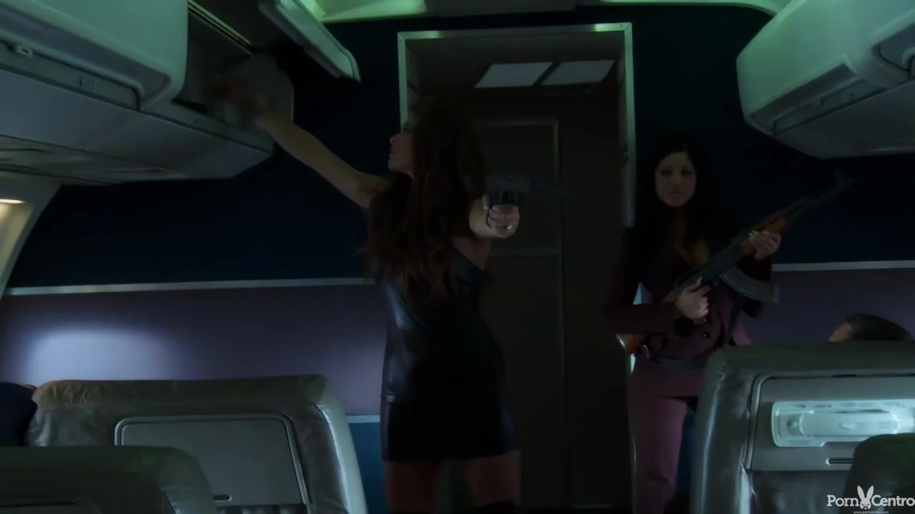 Seductive flight attendants are having group sex in the plane, and moaning while cumming