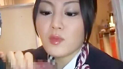 Asian Stewardess gives Hot Handjob on Airplane