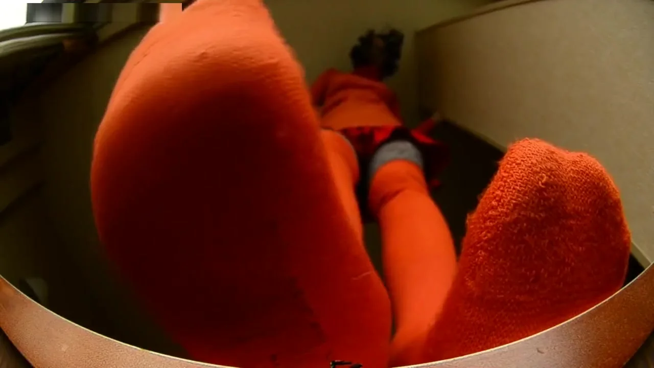 Giantess orange thigh high socks pov