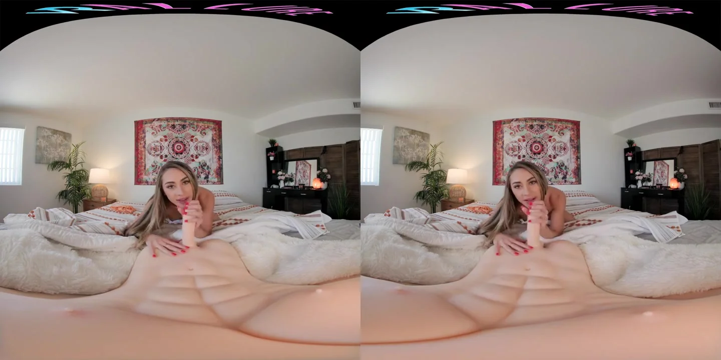 Skinny blonde hottie rides her male sex doll in virtual reality